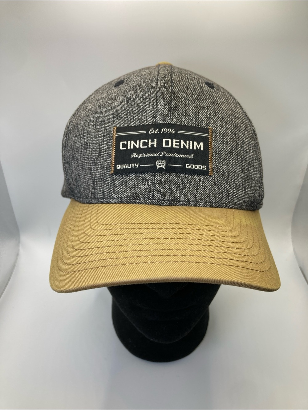 CINCH Denim Men’s Flexfit Hat L/XL Gray Tweed Black Logo Patch Fitted Cap